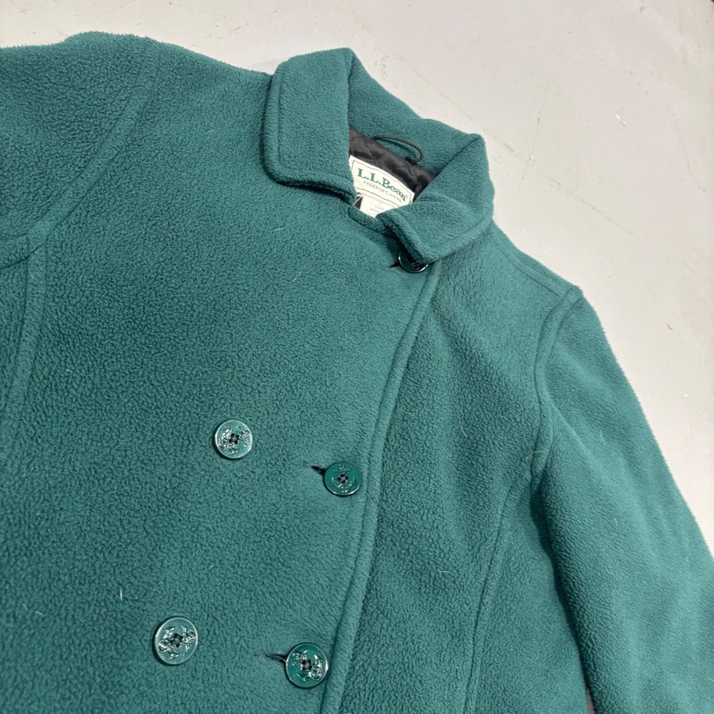 LL Bean Womens Fleece Pea Coat Teal Green Thinsulate Quilted Made in USA S CQ46